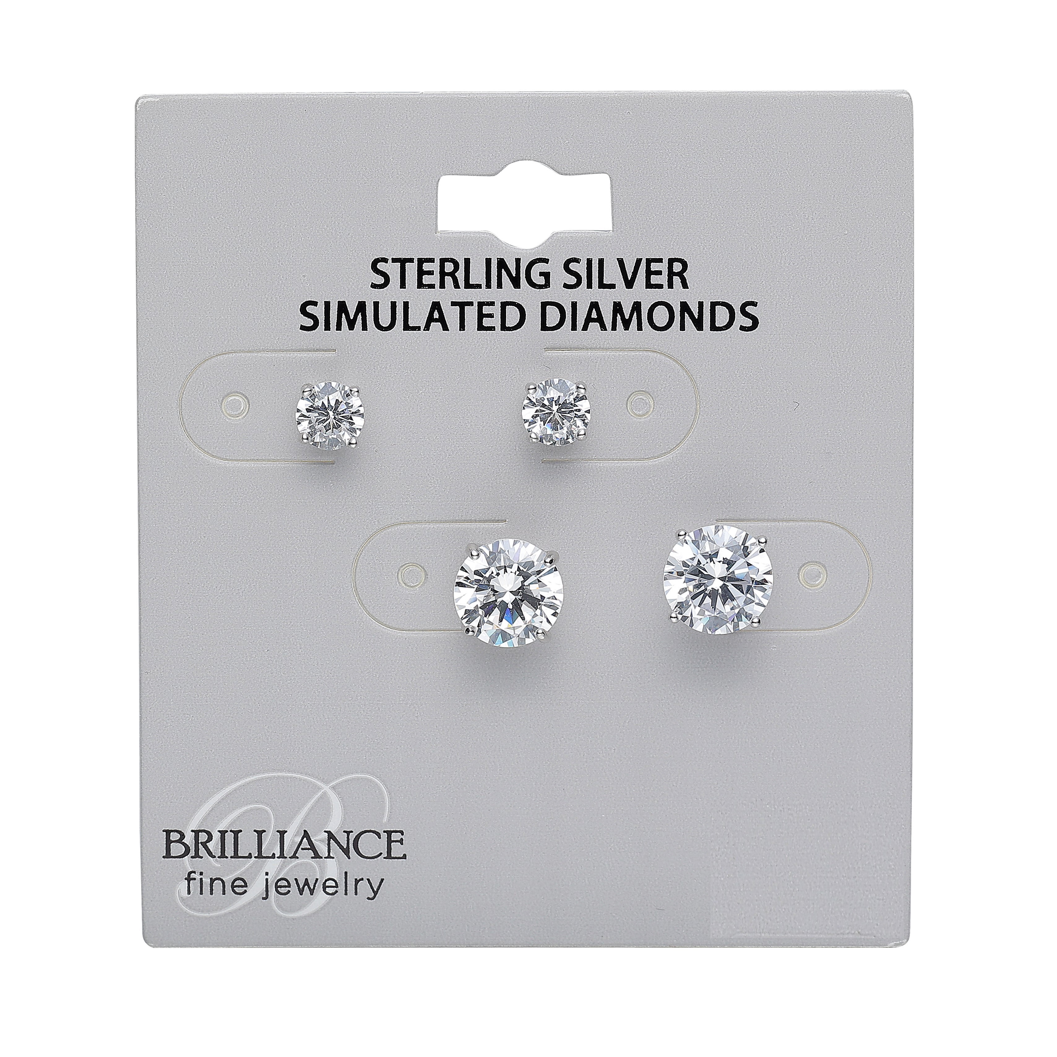 Brilliance Fine Jewelry Women's Simulated Diamond Duo Round Earring Set in Sterling Silver 8mm