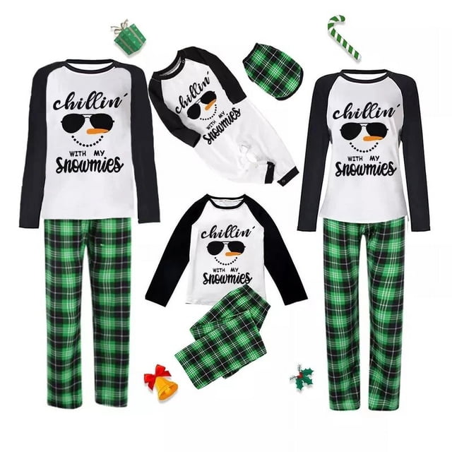Conjuntos de pijamas navideños a juego para niños, gafas de sol geniales, muñeco de nieve, a cuadros, de talla grande