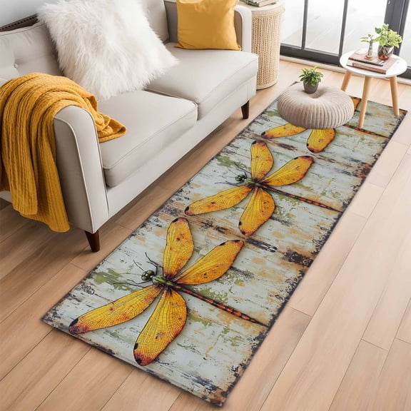 Vintage Dragonfly Runner Rug 2x6 FT,Non Slip Hallway Rugs,Spring Summer Abstract Oil Painting Washable Soft Floor Carpet Throw Runner Carpet Long Rugs for Entryway Kitchen Bedside Sliding Door