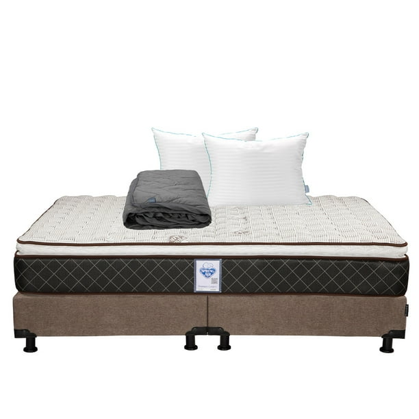 Colchon King Size Minesota+Box Base Cama+Almohada Royal Twin+Protector Lux