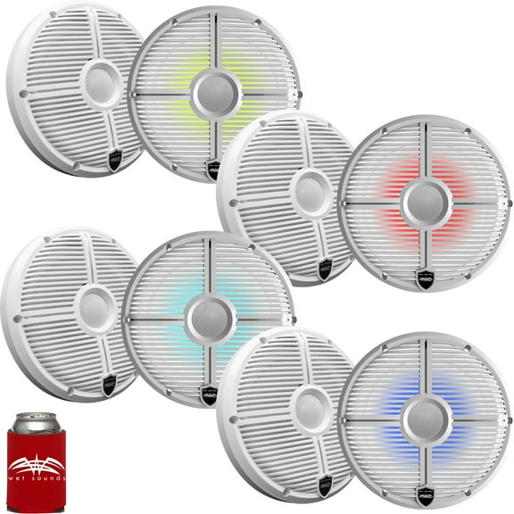 Wet Sounds - Four Pairs Of RECON 8-XWW-RGB 8" Coaxial Speakers w/ White XW Grilles, Integrated RGB LEDs