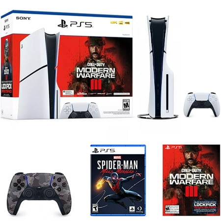 PlayStation 5 Slim Console Call of Duty: Modern Warfare III Bundle + Marvel's Spider-Man: Miles Morales for PlayStation 5 + PlayStation 5 DualSense Wireless Controller Gray Camouflage