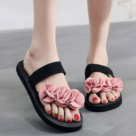 

MRULIC slippers for women Women Beach Breathable Flowers Sandals Home Slipper Flip-Flops Flat Shoes house slippers for women Pink + US:6