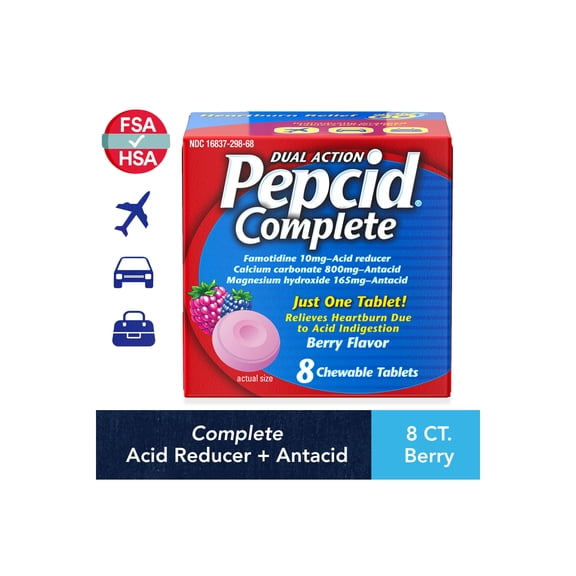 Pepcid Complete Acid Reducer   Antacid Chews, Berry Flavored, 8 Count