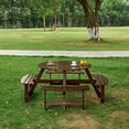 thumbnail image 2 of Brown 8 Person Round Outdoor Picnic Table with 4 Built in Benches Umbrella Hole Wood Metal Table Bench Set for Garden Backyard Porch Patio, 2 of 18