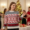 thumbnail image 3 of Tumao Christmas Sweaters for Women Family Couples Reindeer Snowflake Print Sweater Round Neck Long Sleeve Pullover Sweater Tops for Christmas, parties, 3 of 6