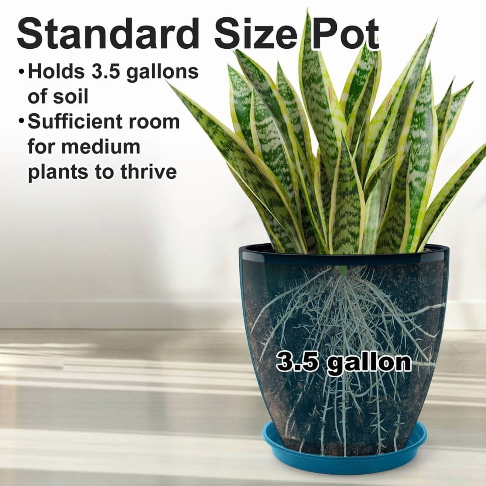 2-Pack 12" Round Resin Planters - Floor Standing Flower Rases, Modern Decor For Indoor/Outdoor Porch - Blue