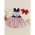 thumbnail image 3 of Suealasg Baby Girl Spring Clothes Bulldog Applique Stripe Sleeveless Romper Dress with Bow Headband, 3 of 9