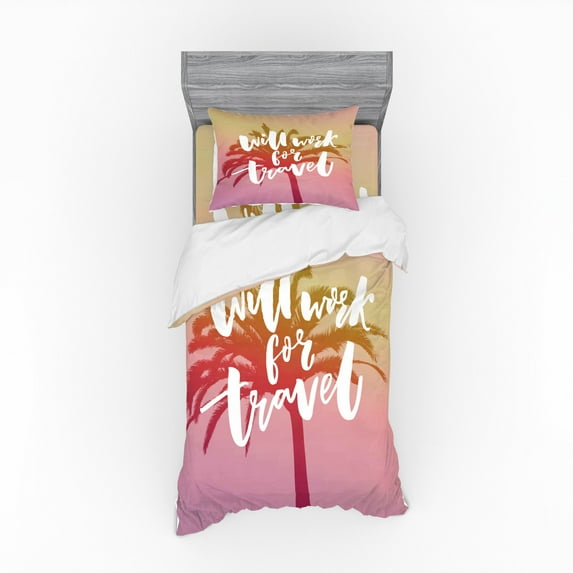 Ambesonne Saying Bedding Set 3 Pcs, Will Work for Travel Palm, Twin, Multicolor