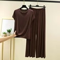 thumbnail image 2 of Casual Pants Sets Women 2 Piece Outfits Pajama Set 2 Piece Summer Sleepwear Crew Neck Short Sleeve T-Shirt and Long Pants Tie Waist Ladies Pjs Casual Outftis with Pockets Coffee M, 2 of 3