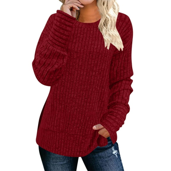 FAIWAD Sweaters for Women Crew Neck Long Sleeve Knitted Tunic Tops Dressy Casual Blouses