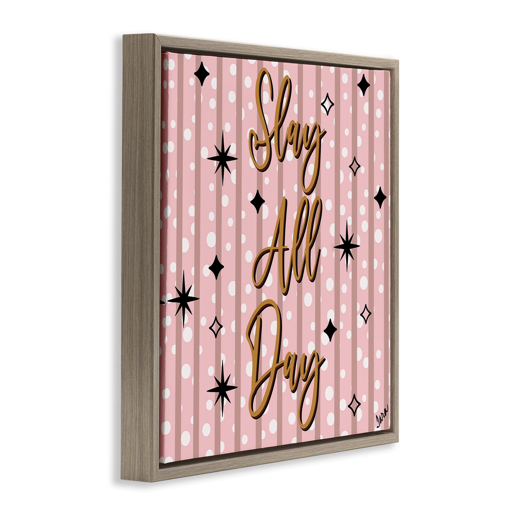 Stupell Industries Slay All Day with Sparkle Pattern Brown Framed Floater Canvas Wall Art, design by Tara Boone