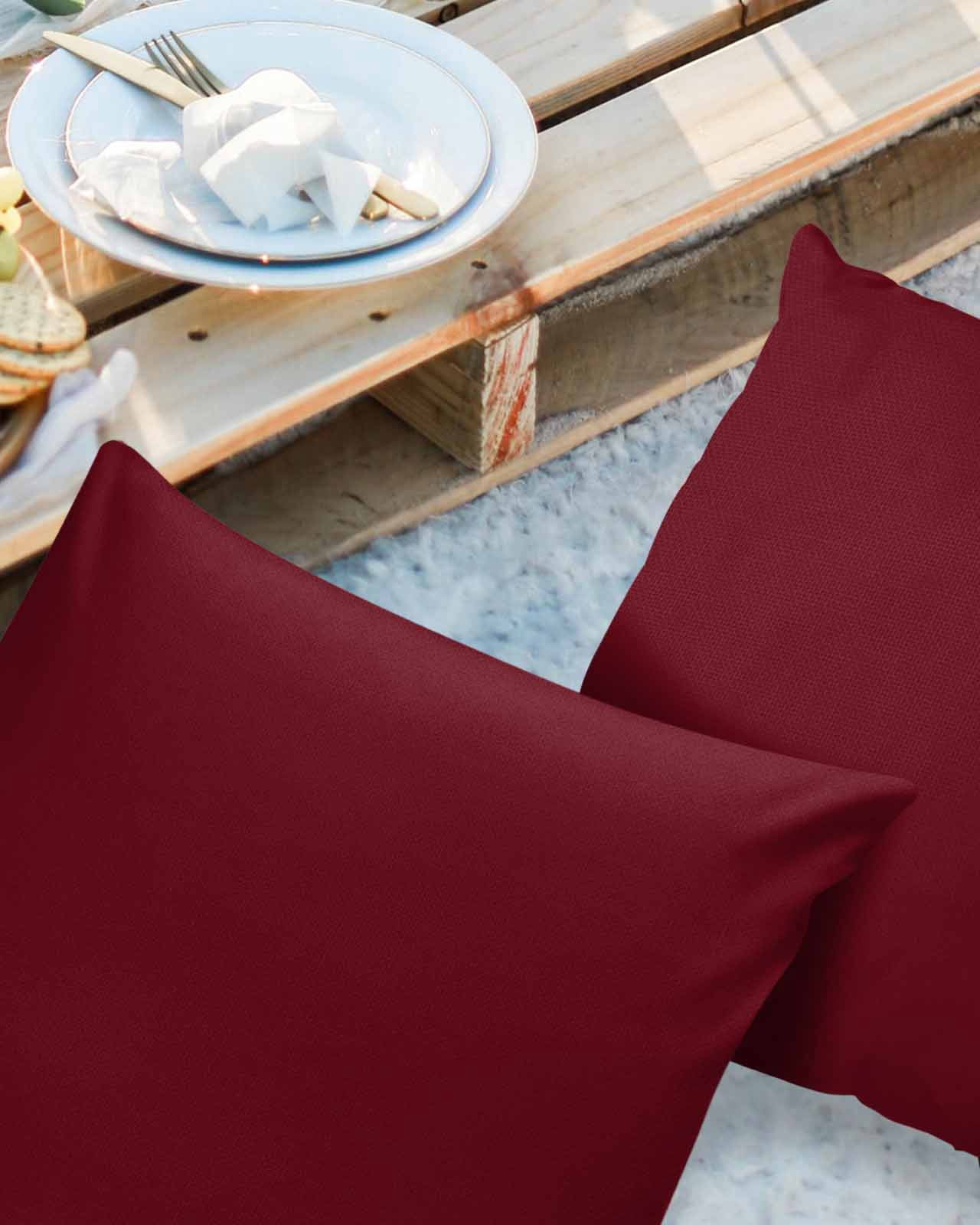 Minimalist Art Burgundy Red Color Outdoor Pillow Covers Waterproof Throw Pillow Cover 18x18in Set of 2,Square Decorative Pillowcases Cushion Case for Patio Sofa Couch,Solid Pure Dark Maroon