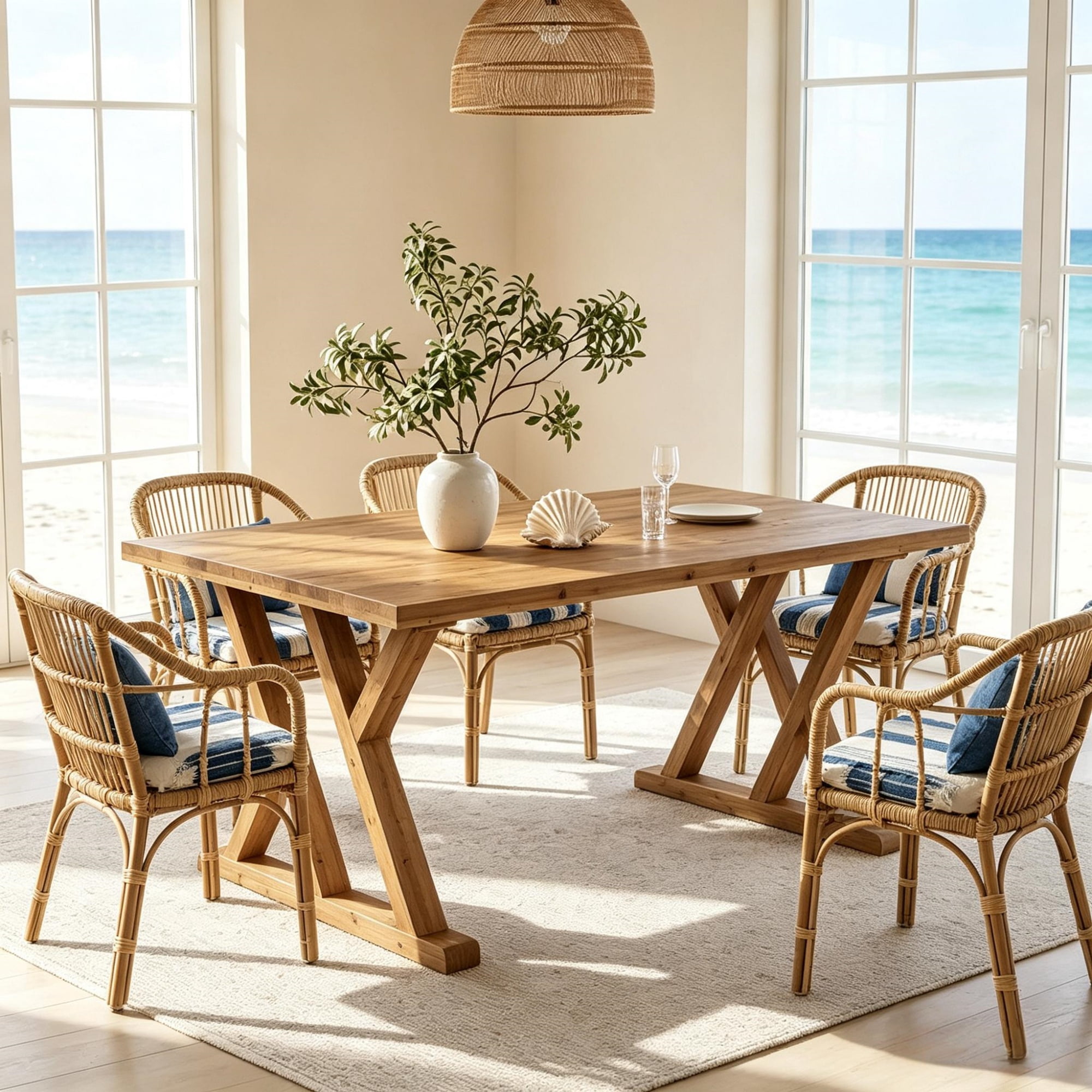 63" Farmhouse Dining Table Wood Kitchen Table for 4 to 6 People