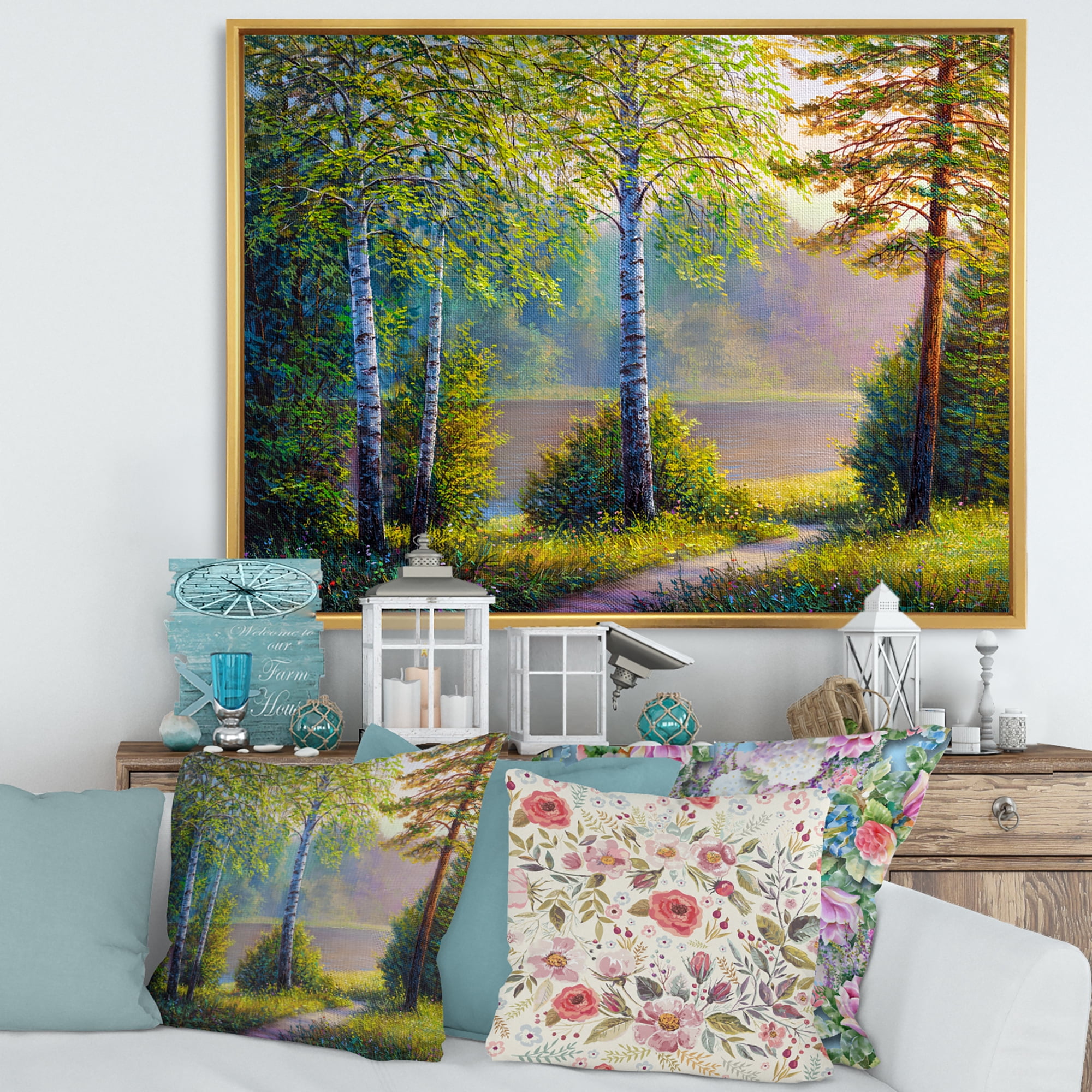 Designart 'Subtle Sunset Light Through The Trees I' Traditional Framed Canvas Wall Art Print