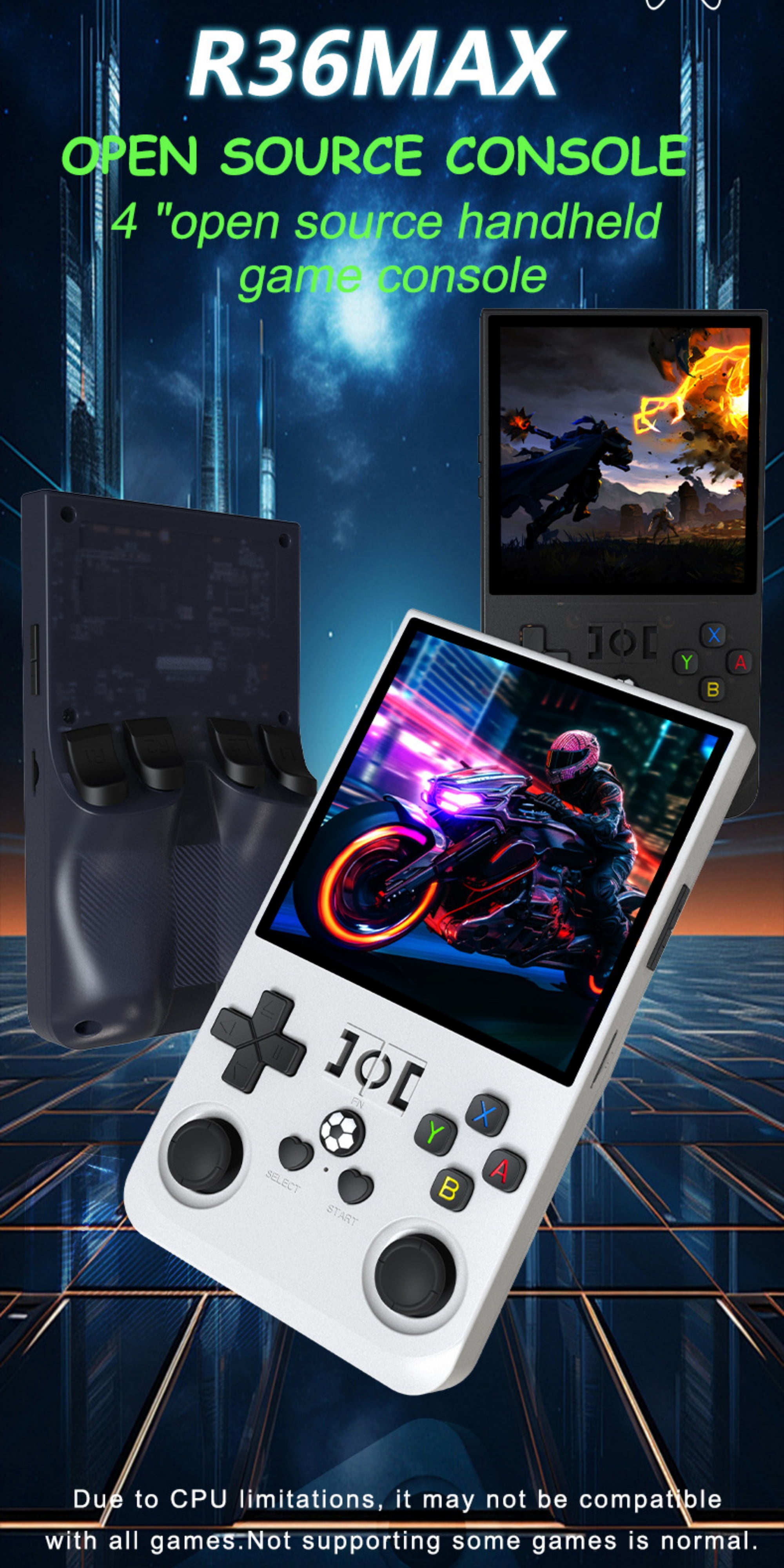 R36MAX open source handheld game console, 4.0-inch 3D large screen, GBA dual joystick, arcade nostalgia,black,128G