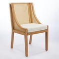 thumbnail image 3 of Dining Chairs Rattan Dining Chairs, Solid Wood Frame with Decorative Armrests, Linen Upholstered Seat, Rustic Wooden Style Side Chairs for Kitchen, Dining Room, Living Room, Natural Finish,Beige,Sing, 3 of 27