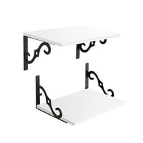 Deep Wall Shelves Set of 2, 16x12 Inch Floating Shelves Mounted with Brackets, Wide Storage Shelf for Bathroom Living Room Bedroom Decor, White
