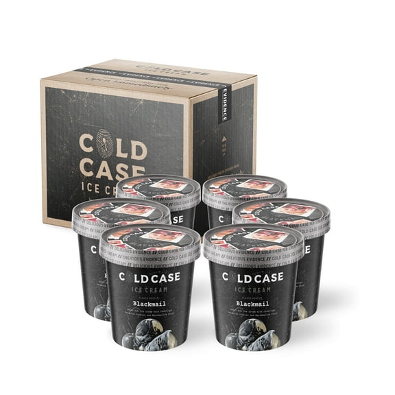 Cold Case Ice Cream Blackmail Flavor - Gourmet Sweet Ash Ice Cream with Chocolate Sandwich Cookies and Marshmallow Creme Swirls - 1 Case, 6 Pints,16 oz/Pint