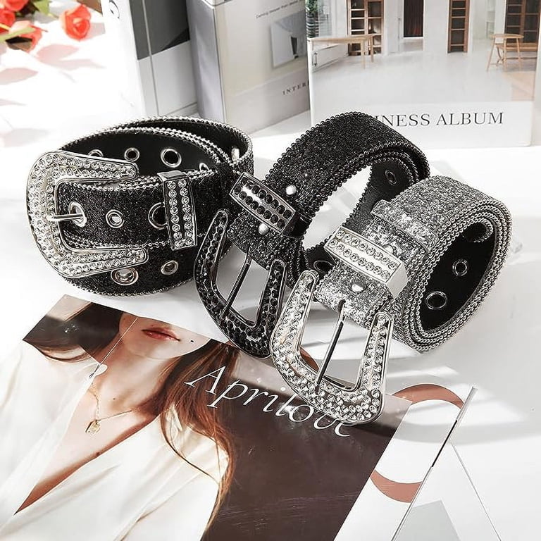 AWAYTR Vintage Rhinestone Belt, Wide Buckle Bling Rivet  display picture 1
