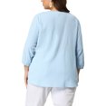 thumbnail image 3 of Unique Bargains Women's Plus Chiffon Top Round Neck Ruffle Work Blouse 4X Blue, 3 of 7