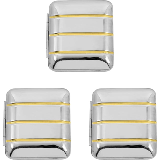 Stephanie Imports Set of 3 Vertical Bar Pattern Double Sided Magnifying Compact Mirrors (Gold & Silver)