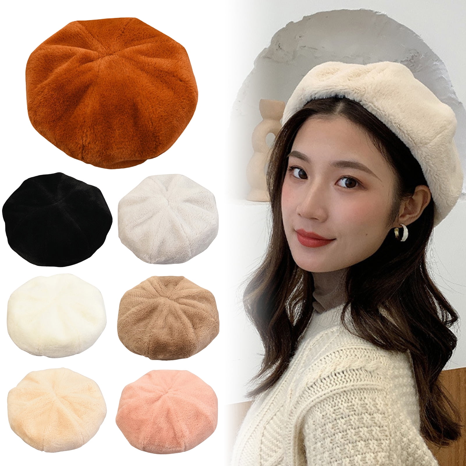 Women's Autumn And Winter Fashion Solid Color Berets Plush Painter Hat ...