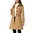 thumbnail image 4 of INSPIRE CHIC Women's Peter Pan Collar Contrast Trim Single Breasted Winter Long Coat, 4 of 5
