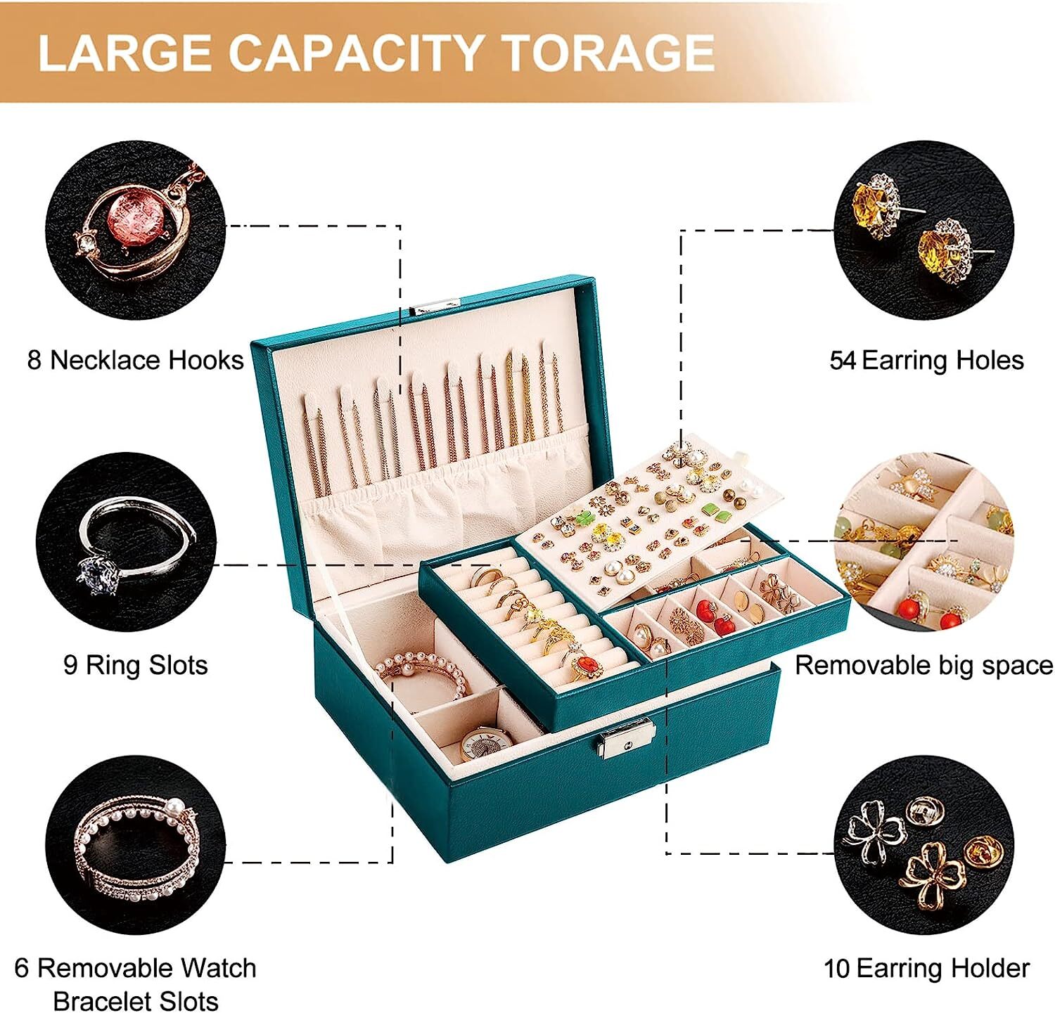 Wattne Jewelry Organizer Box with Double Compartments photo 4