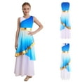 thumbnail image 2 of Aislor Praise Dance Dress for Girls Metallic Gradient Block Liturgical Dancewear Full Length Worship Robe Tunic Royal Blue 6, 2 of 7