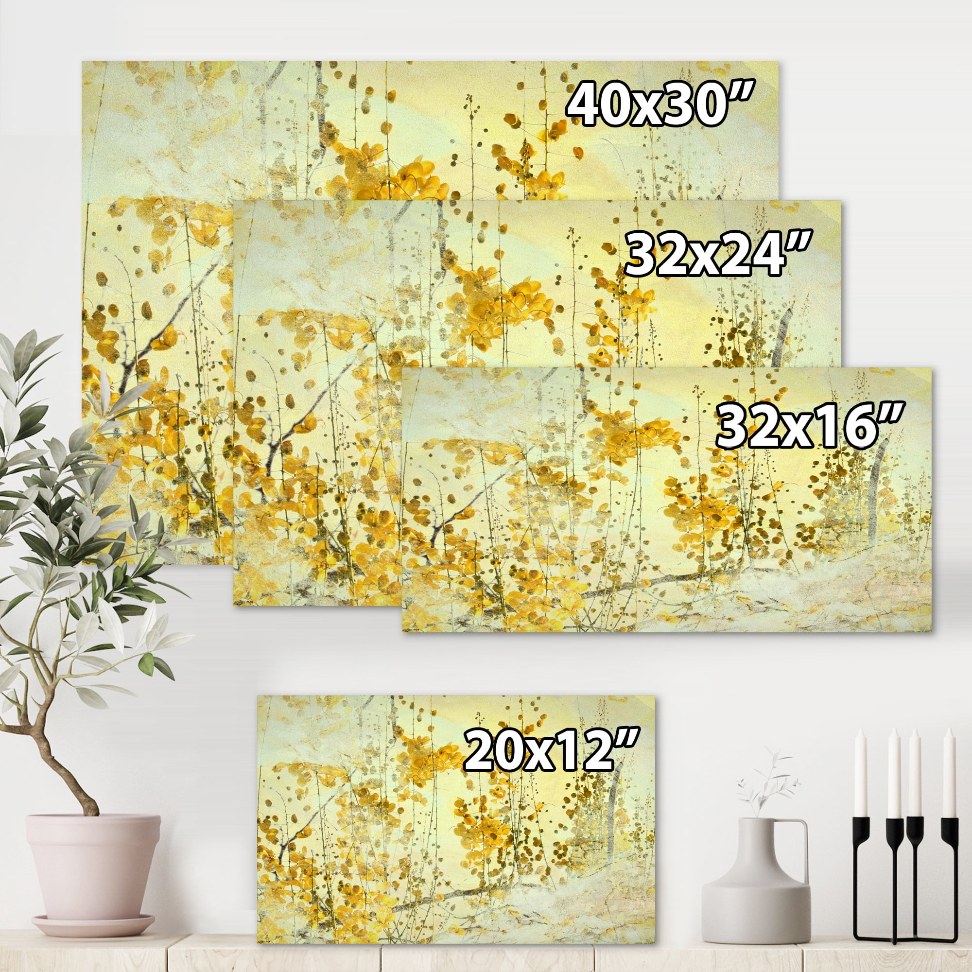 Designart ' Abstract Yellow Flower Grunge Art ' Modern Canvas Wall Art Print