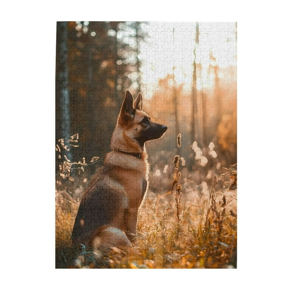 500-Piece Wooden Jigsaw Puzzle for Adults - Dog Forest Sunlight Serene , Interlocking Pieces with Guide Letters, Holiday Gift & Home Decor
