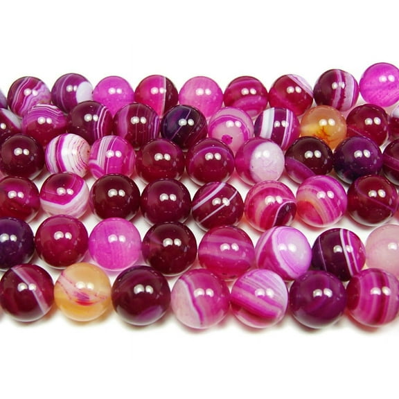 8mm 15 Inch Deep Pink Striped Agate Plain Round Beads Genuine Gemstone Natural Jewelry Making