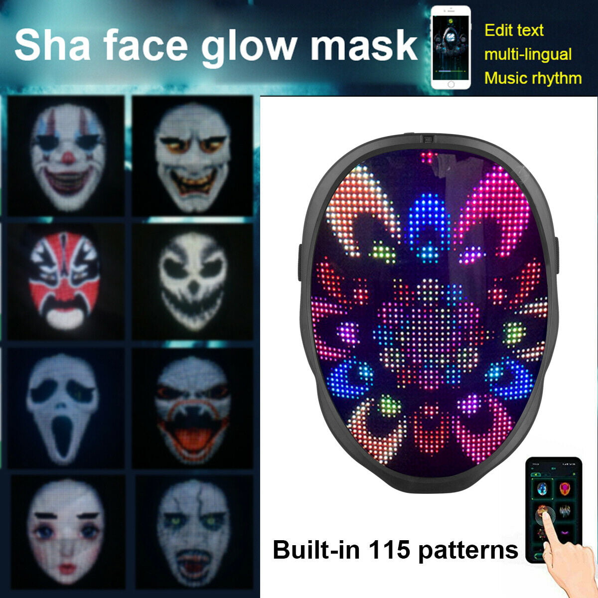 LED FULL FACE Mask Glowing Programmable App Control Mask USB Rechargeable Party 
