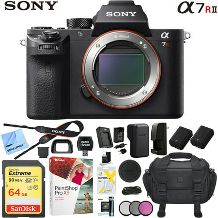 Sony a7R II Full-Frame Alpha Mirrorless Digital Camera 42.4MP (Black) Body Only a7RII ILCE-7RM2/B with Extra Battery Case 64GB Memory Card Deluxe Pro