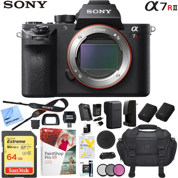 Sony a7R II Full-Frame Alpha Mirrorless Digital Camera 42.4MP (Black) Body Only a7RII ILCE-7RM2/B with Extra Battery Case 64GB Memory Card Deluxe Pro Bundle