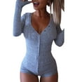 thumbnail image 2 of GZWYHT Rompers for Women Long Sleeve Romper 2025 Autumn And Winter Deep V Neck Button Thread Long Sleeved Warm Tight Jumpsuit Jumpsuit for Women Sparkly Jumpsuit for Women Navy XXL, 2 of 6