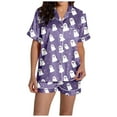thumbnail image 3 of Women'S Pajama Sets Halloween 2 Piece Women Silk Pajamas Set Halloween Printed Button Down Shorts Pajama Set For Women Loungewear Sets Woman Pajama Pants Women Set, 3 of 7