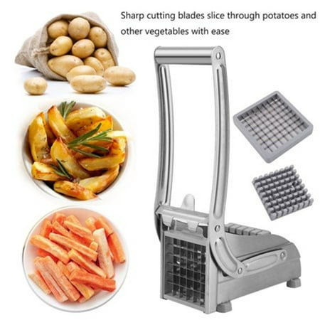 Stainless Steel Metal Home Potato French Fry Cutter Chip Cutter Slicer Chopper Dicer Maker with 2 Interchangeable Blade s for Fruit Veg Potato 36/64