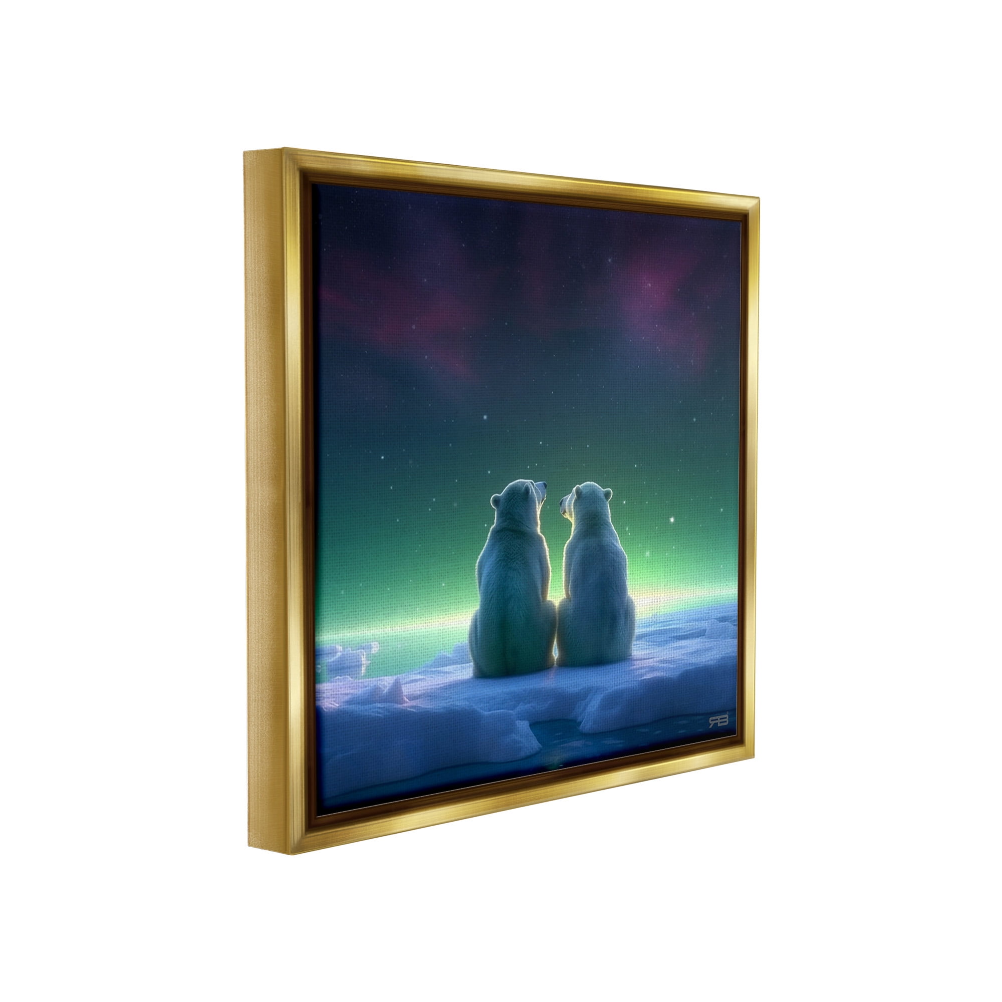 Stupell Industries Polar Bears & Northern Lights Animals & Insects Painting Gold Floater Framed Canvas Art Print Wall Art, 18 x 18