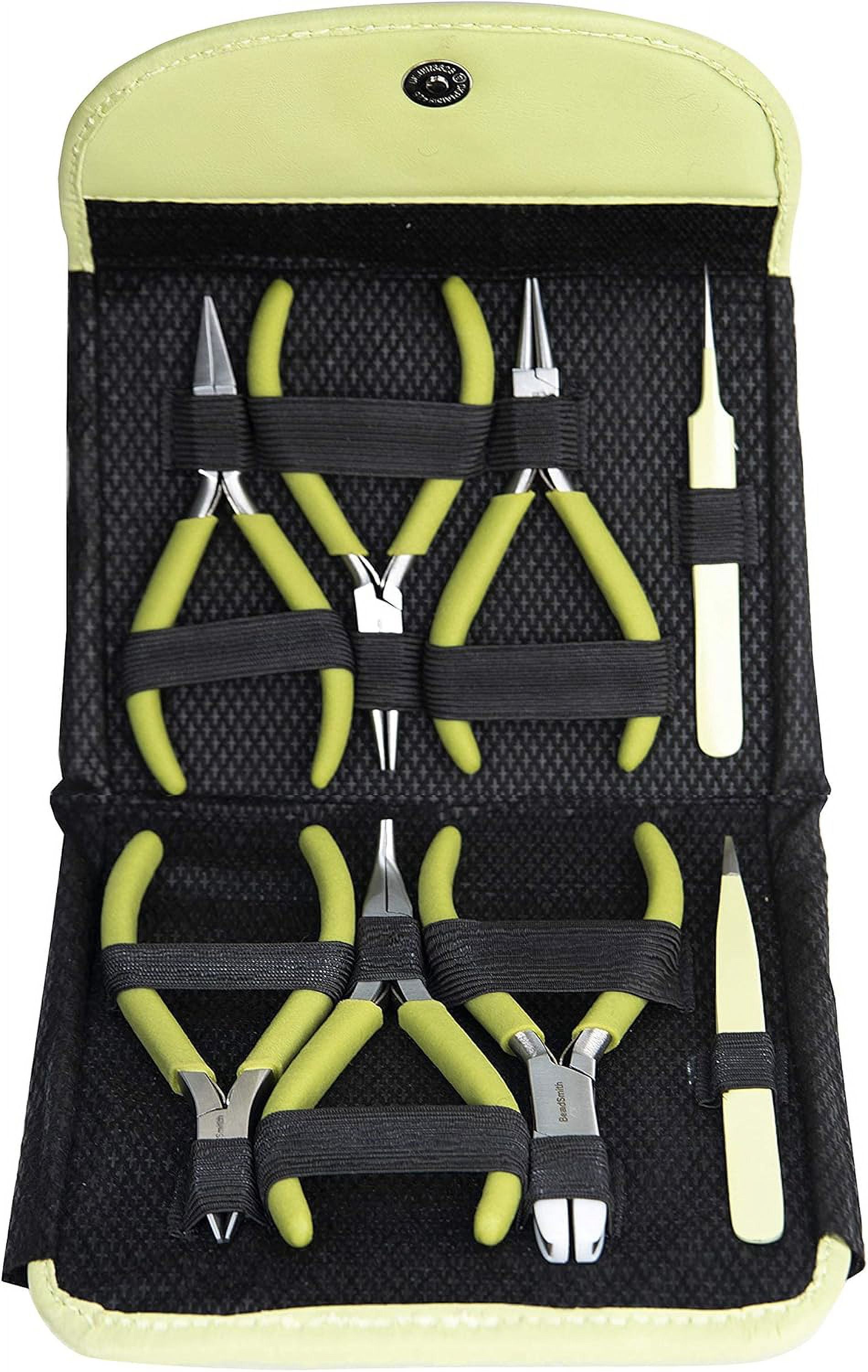 The Beadsmith Fashion Color Pliers - Set of 8 Slimline Color-Coordinated Tools – Matching Clutch in Light Olive – Jewelry Making Supply Kit to Create Necklaces, Bracelets, Earrings & More