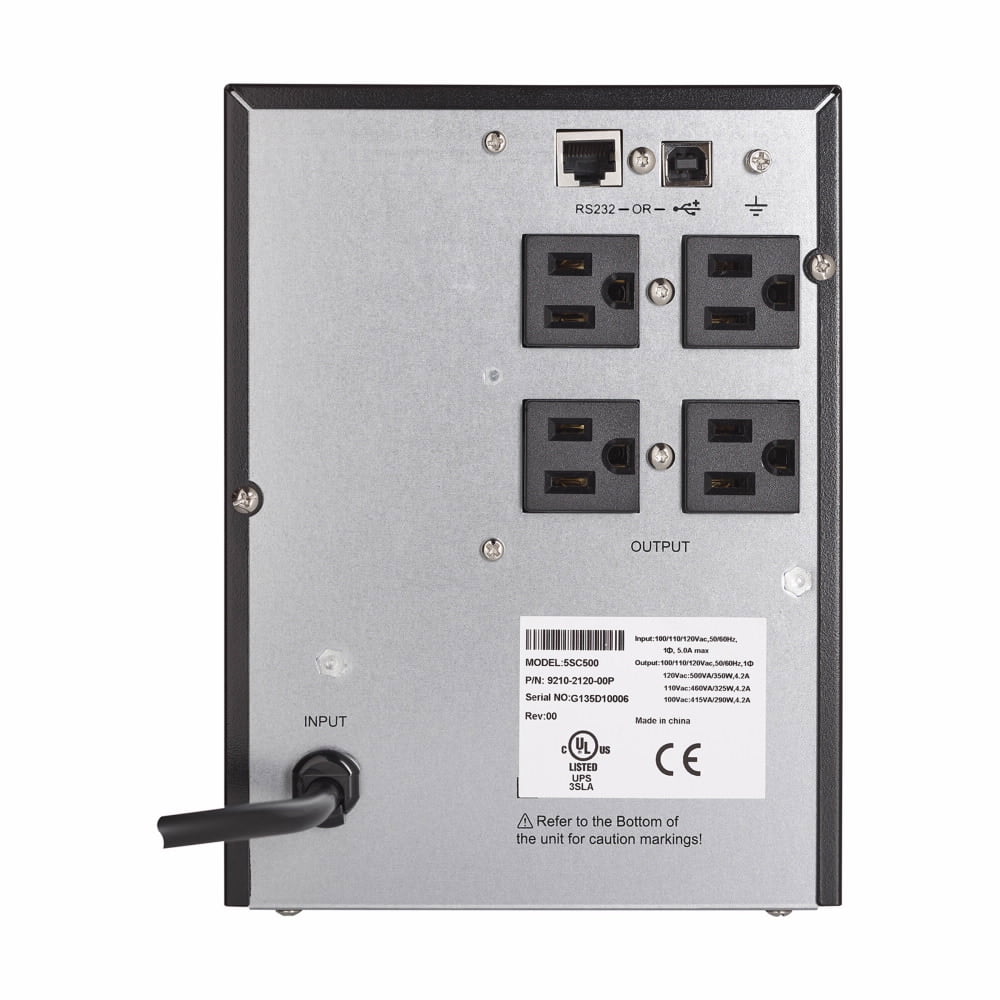 Eaton 5SC UPS, 500 VA, 350 W, 5-15P input, Outputs: (4) 5-15R