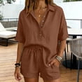 thumbnail image 5 of Linen Sets For Women 2 Piece Vacation Outfits For Women Short Sets Women 2 Piece Outfits Plus Size Two Piece Short Set Matching Set Summer Women Sets 2 Piece Outfits Women Linen Shorts Set, 5 of 5