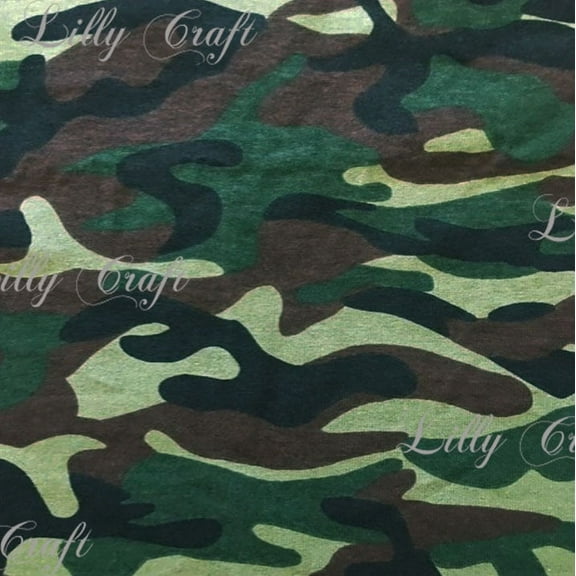 Lilly Craft Camouflage Army Green Cotton Jersey Fabric STRETCH - Sold By The Yard - 58" / 59"