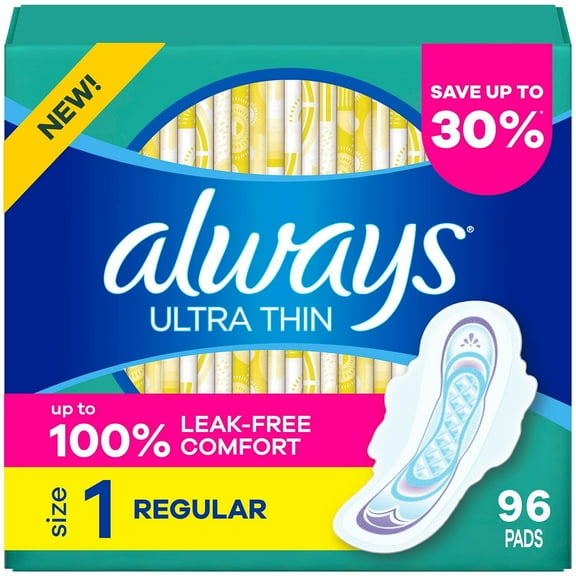 Always Ultra Thin Regular Pads with Wings, Size 1, 96 Count