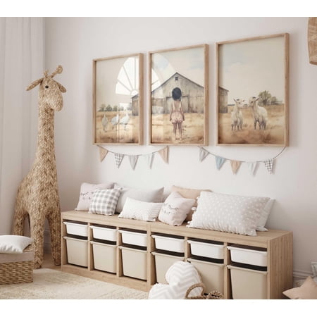 Farm Animal Nursery Decor Farm Nursery Decor Girl Farmhouse Nursery Decor Goats Geese Nursery Decor Set 3 Unframed Paper Print 16x24
