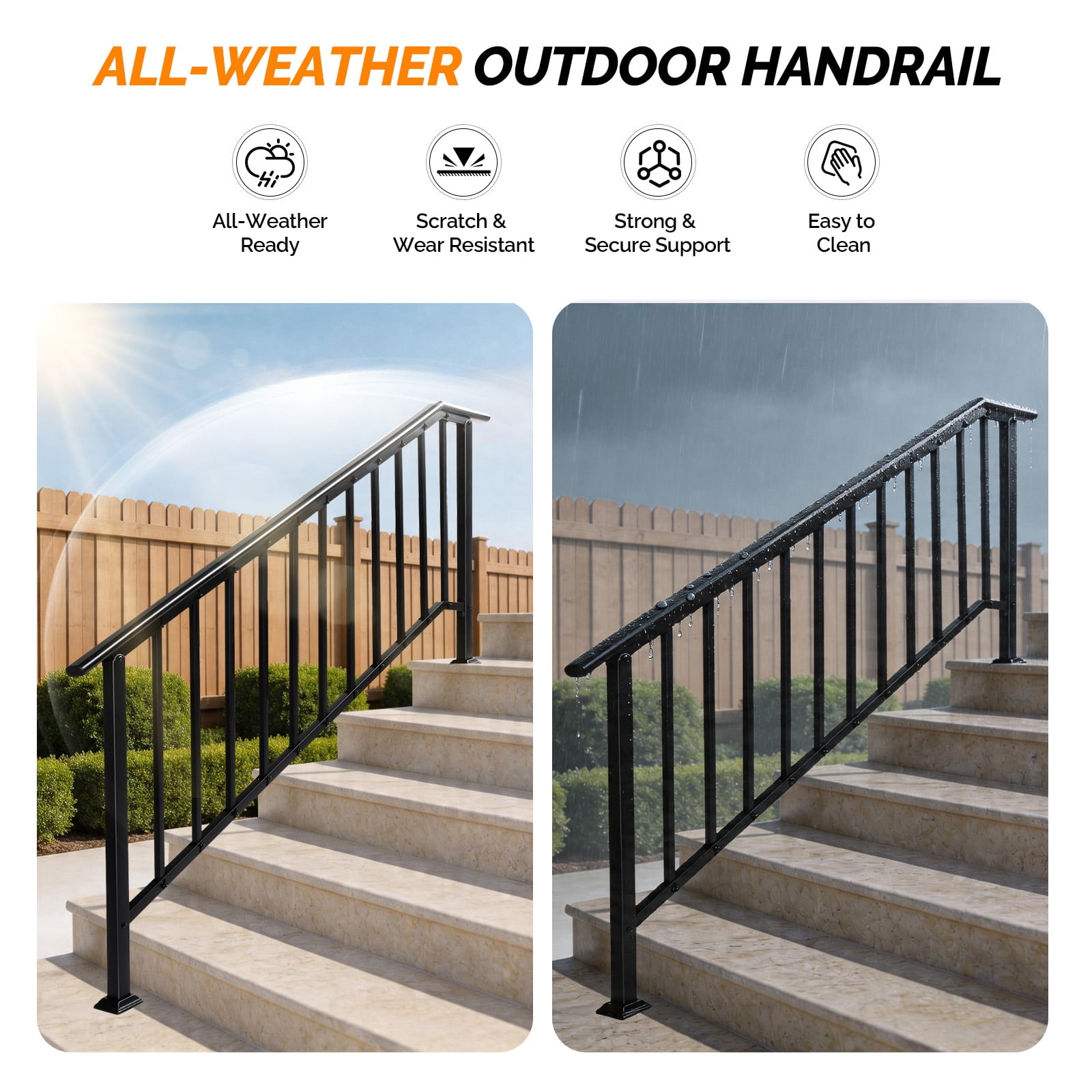Handrails for Outdoor Steps Fits 5 to 6 Steps