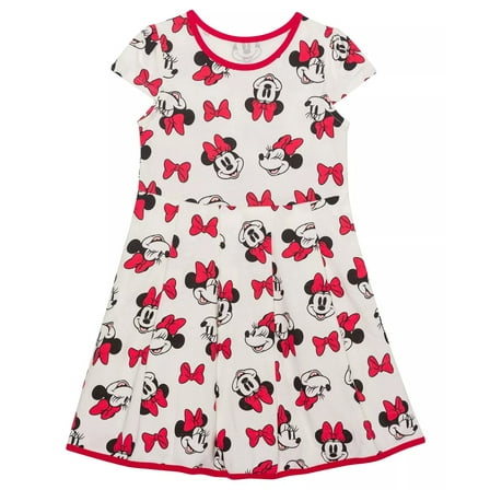 Disney WHITE Little Girls Happy Minnie Bow Short Sleeve Dress, US 6