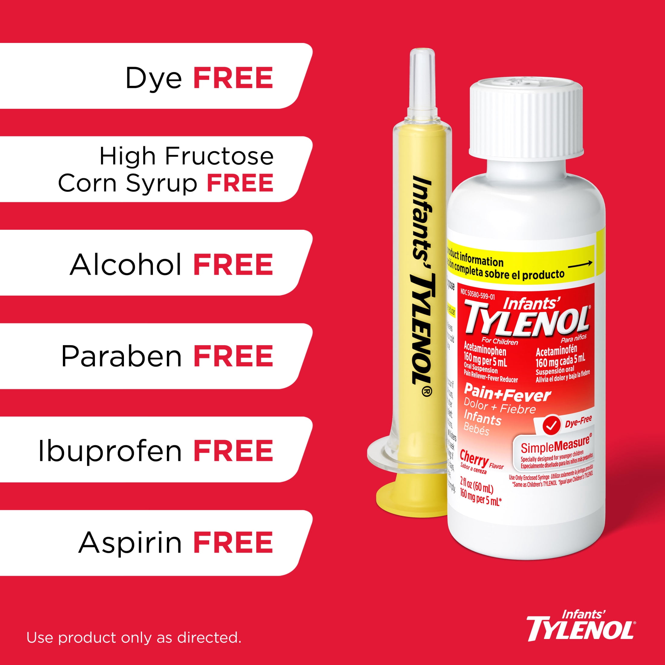 Infants’ Tylenol, Oral Suspension, Pain Reliever, Fever Reducer, No Alcohol, Cherry Flavor, 2 Fl oz