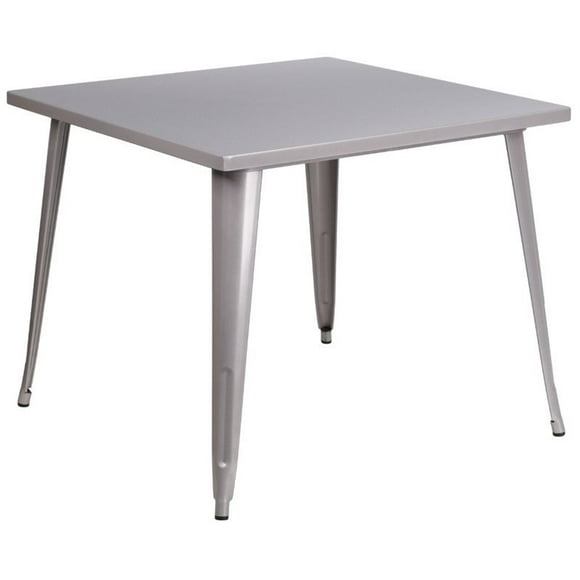 Bowery Hill Table à Manger Carrée en Métal 35.5 Pouces Gris Argenté